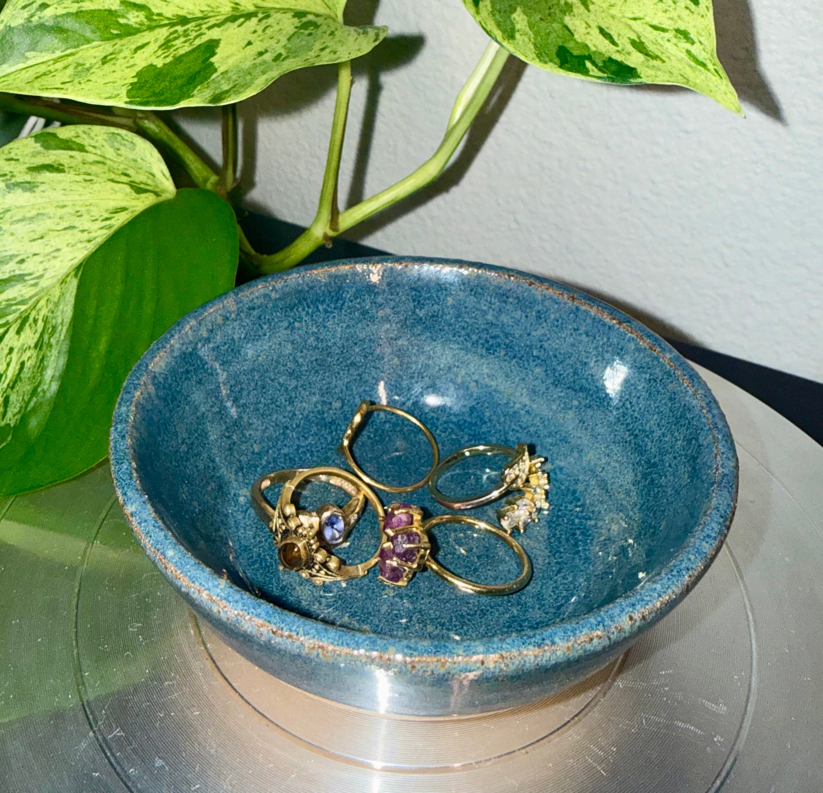 Blue Trinket Dish - Speckled Clay